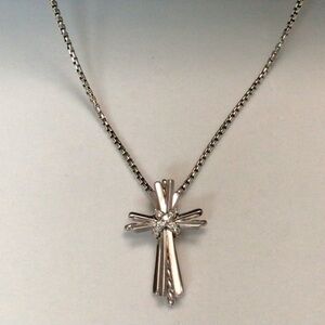 David Yurman Sterling Silver Angelika Cross Diamond Pendant Necklace NWT